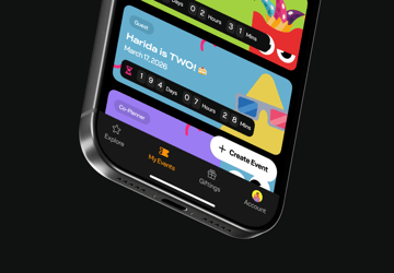 Partyverse mobile app shown at an angle on a dark background