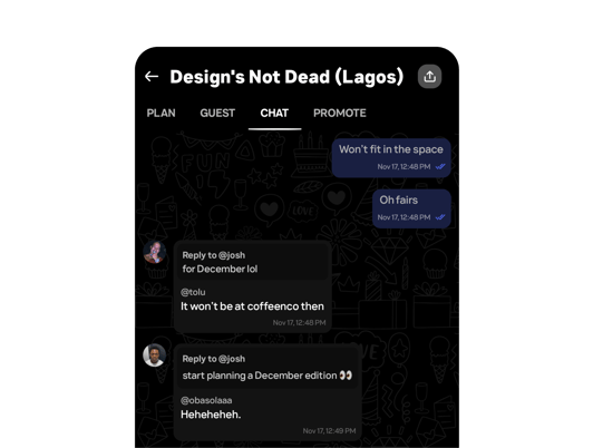 Partyverse event chat interface