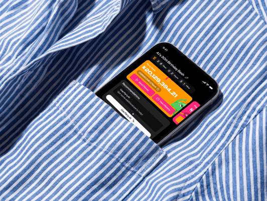 Partyverse app in a striped shirt pocket
