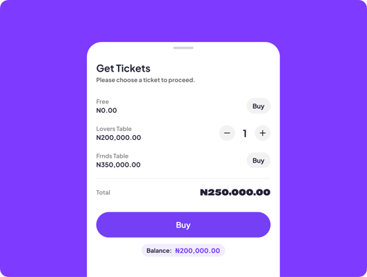 Pocket ticket selection, totals and payment balance