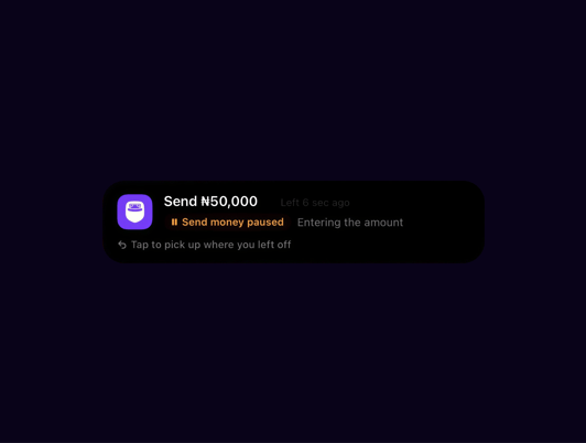 Pocket transfer progress shown in a live activity